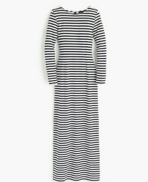 J. Crew Dresses & Skirts - J Crew Collection Maxi Dress Striped Navy White Long Sleeve Knit Cotton F1725 8